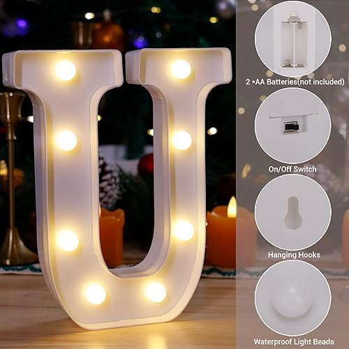 Miniatura 45 de Letrero LED de marquesina, letras iluminadas del alfabeto, letras LED que funcionan con pilas, para luz nocturna, bodas, cumpleaños, fiestas, Letra E
