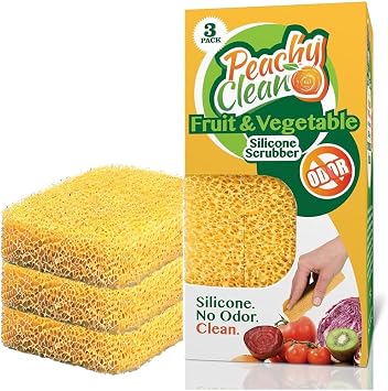 Peachy Clean Silicone Fruit & Vegetable Scrubber, Produce Cleaning Sponge, Reusable Food Scrubber for Fruits & Veggies, Made in USA 3-Pack