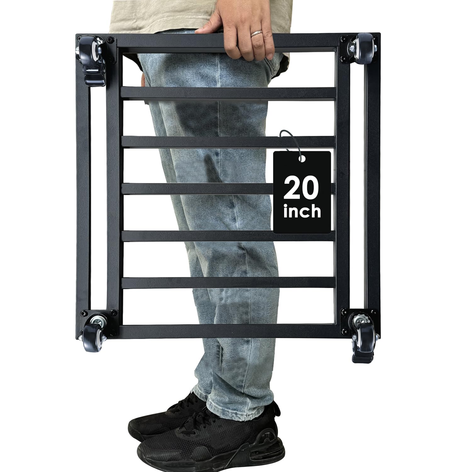 20" Square Plant Stand with Wheels Heavy Duty,Large Metal Plant Caddy Indoor Outdoor Use,Rolling Plant Dolly with Industrial Casters,Rust-Proof Black Plant Tray for Large Planters Pots,1-Pack