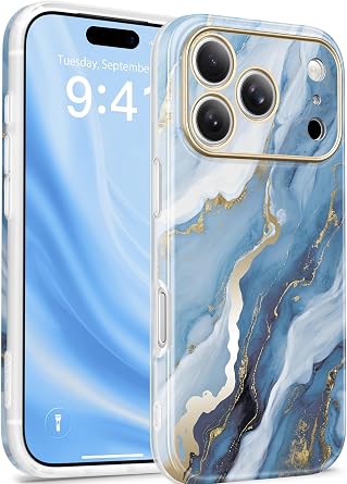 GVIEWIN for iPhone 18 Pro Case/iPhone 17 Pro Case Marble, Serene/Blue