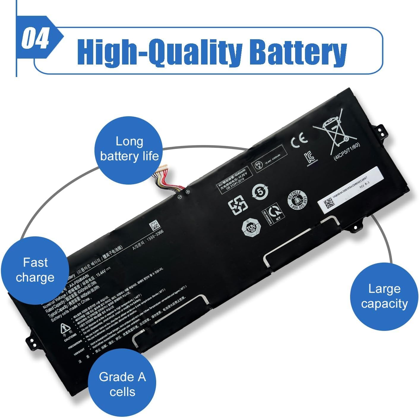 AA-PBMN4VN Laptop Battery 68Wh Compatible with Samsung Galaxy Book Pro 360 15 15.6" NP950XDB NP950XDB-KA1US NP950XDB-KB1US NP950XDB-KC3US NP950XDB-KC5US NP950QDB NP950QDB-KB1US NP950QED-KB1US 15.44V