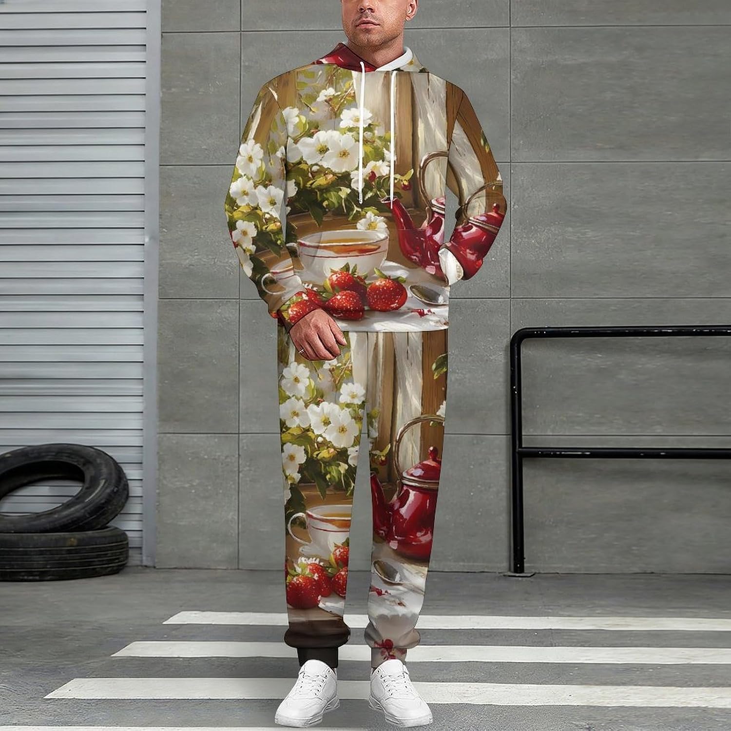 Kitchen Flowers Fruit Men's Hooded Set Casual 2 Pieces Suits Pullover Tracksuit Hoodies And Sweatpants