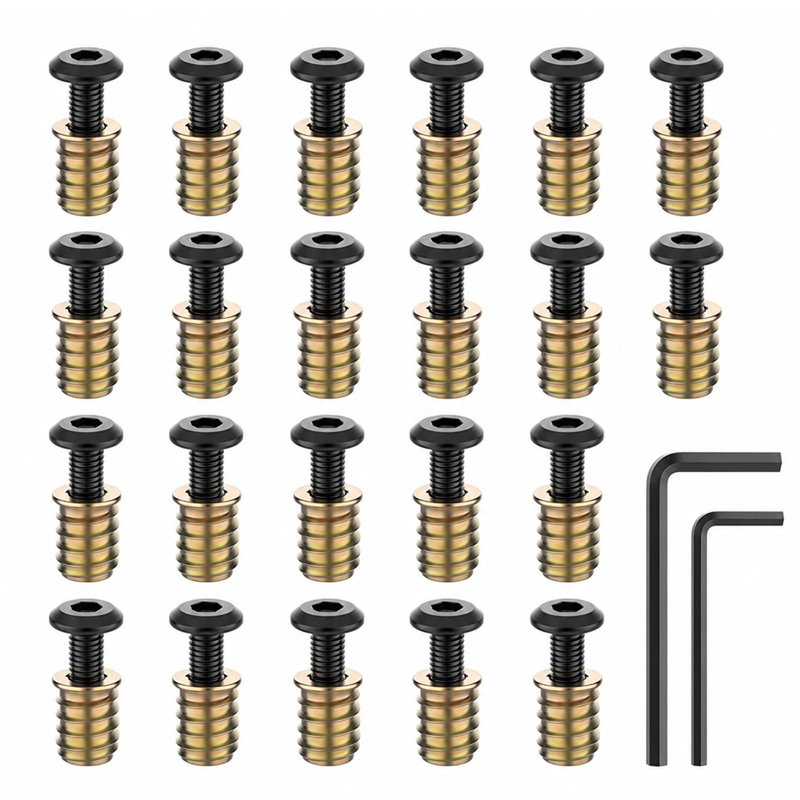 Zynthor M8 Furniture Bolts and Threaded Insert Nuts Set, 20PCS M8 x 30mm Black 304 Stainless Steel Hex Socket Bolts and 20PCS M8 x 20mm Zinc Plated Carbon Steel Insert Nuts whit 2PCS Hex Spanner