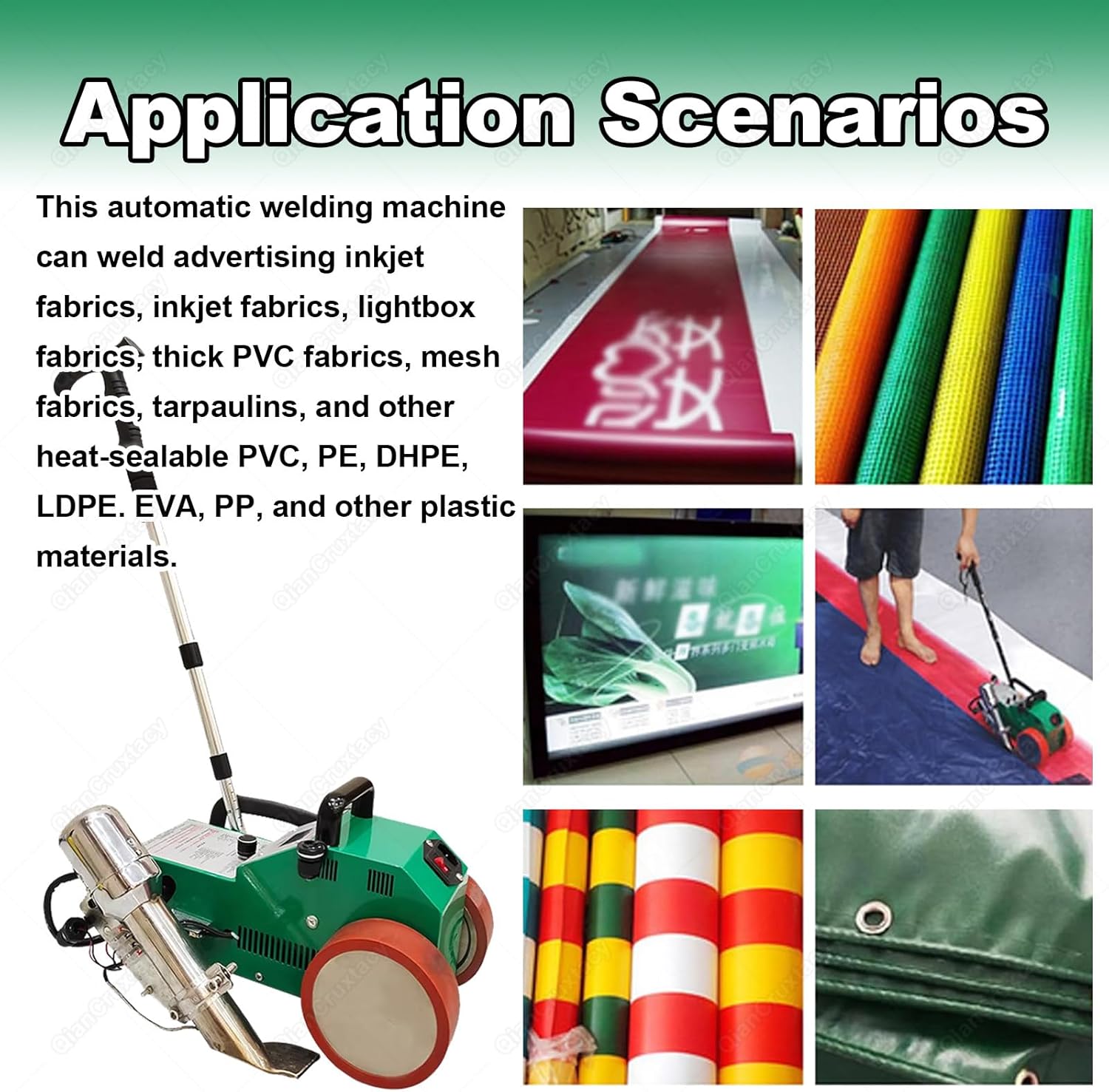 Industrial Automatic Heat Sealing Machine for Plastic, 1800W Banner Seam Welder, 20-680°C Range, DC Fan Cooling, Ideal for Waterproof Seams on Tent, Awning, Billboard Material