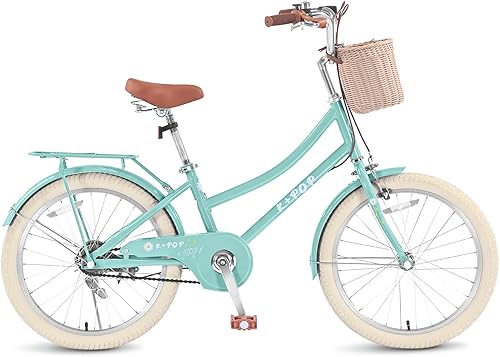 Bicicletas para niñas de 8 a 12 años, bicicleta para niñas de 20 pulgadas con canasta, bicicletas ligeras para niños con freno en V delantero +