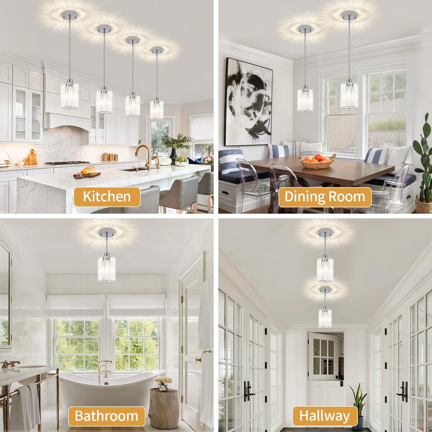 2 Pack Crystal Pendant Lights Kitchen Island Chrome Kitchen Pendant Lighting Over Island Modern Dining Room Light Fixtures Hallway Lights Adjustable Hanging Pendant Light for Bathroom Entryway Bedroom