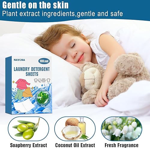 Miniatura 4 de 500 cargas NAVONA - Hojas de detergente para ropa con aroma fresco, potente eliminación de manchas y ecológico, ideal para apartamentos,