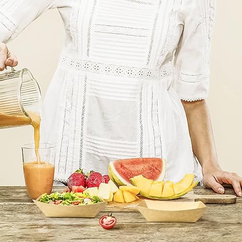 Miniatura 7 de MotBach Paquete de 150 bandejas para servir alimentos de 1 libra, papel kraft pequeño a prueba de aceite, desechable, reciclable, para llevar,