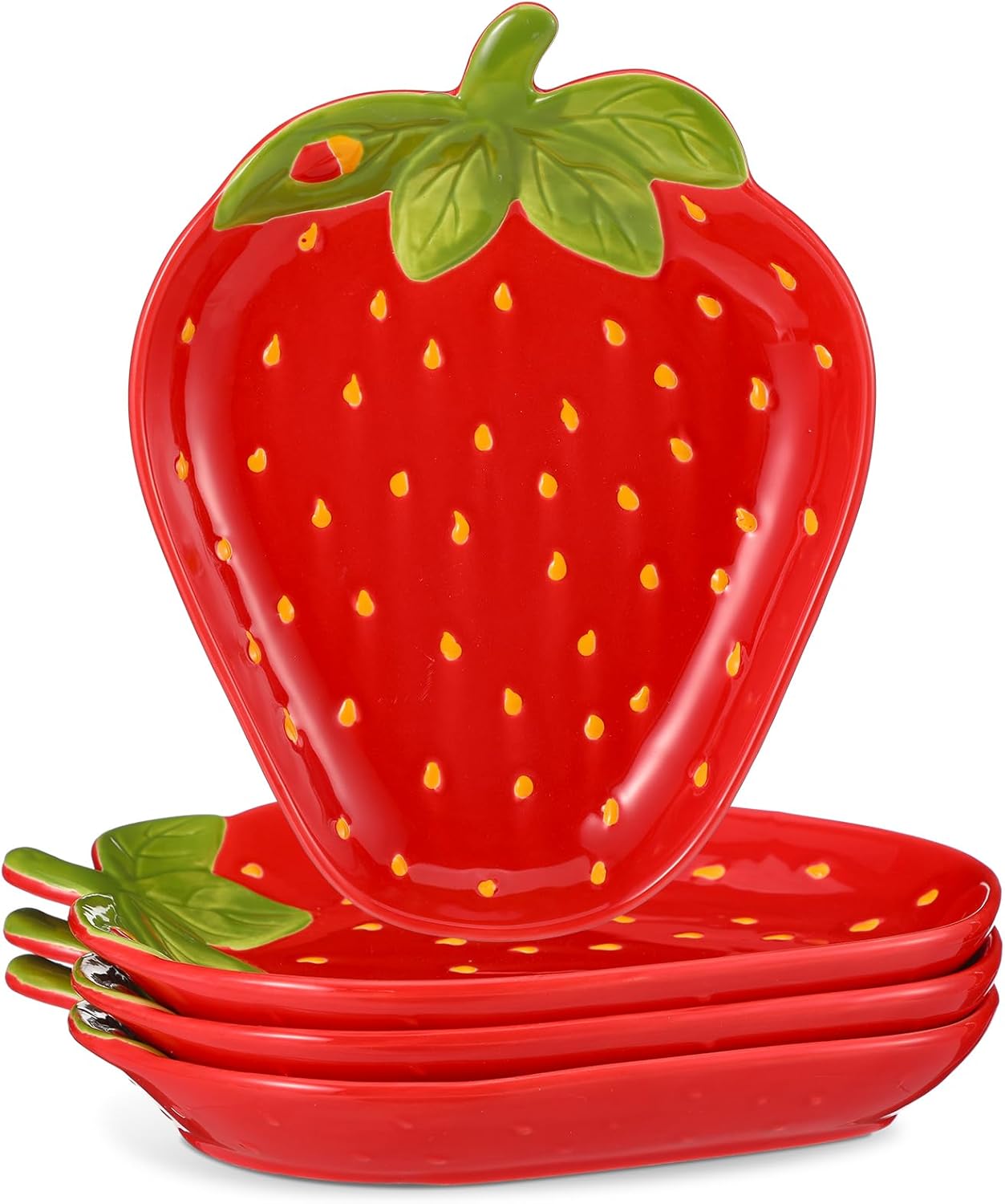 LemonRoad 4 Pcs Ceramic Strawberry Plates 9 Inch Food Serving Platters Strawberry Theme Party Decorations Cute Fruit Salad Plates Dishes Spring Tableware Serving Tray for Dinner Dessert Picnic Candy