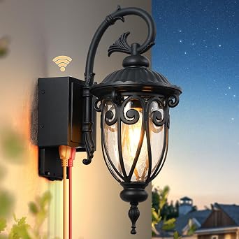 18.6" H Porch Lights with Outlet, Dusk to Dawn Outdoor Light with GFCI Outlet, Waterproof Outside Lights for House, Black Outdoor Wall Lights Wall Mount for Front Door,Garage,Backyard, E26 Base