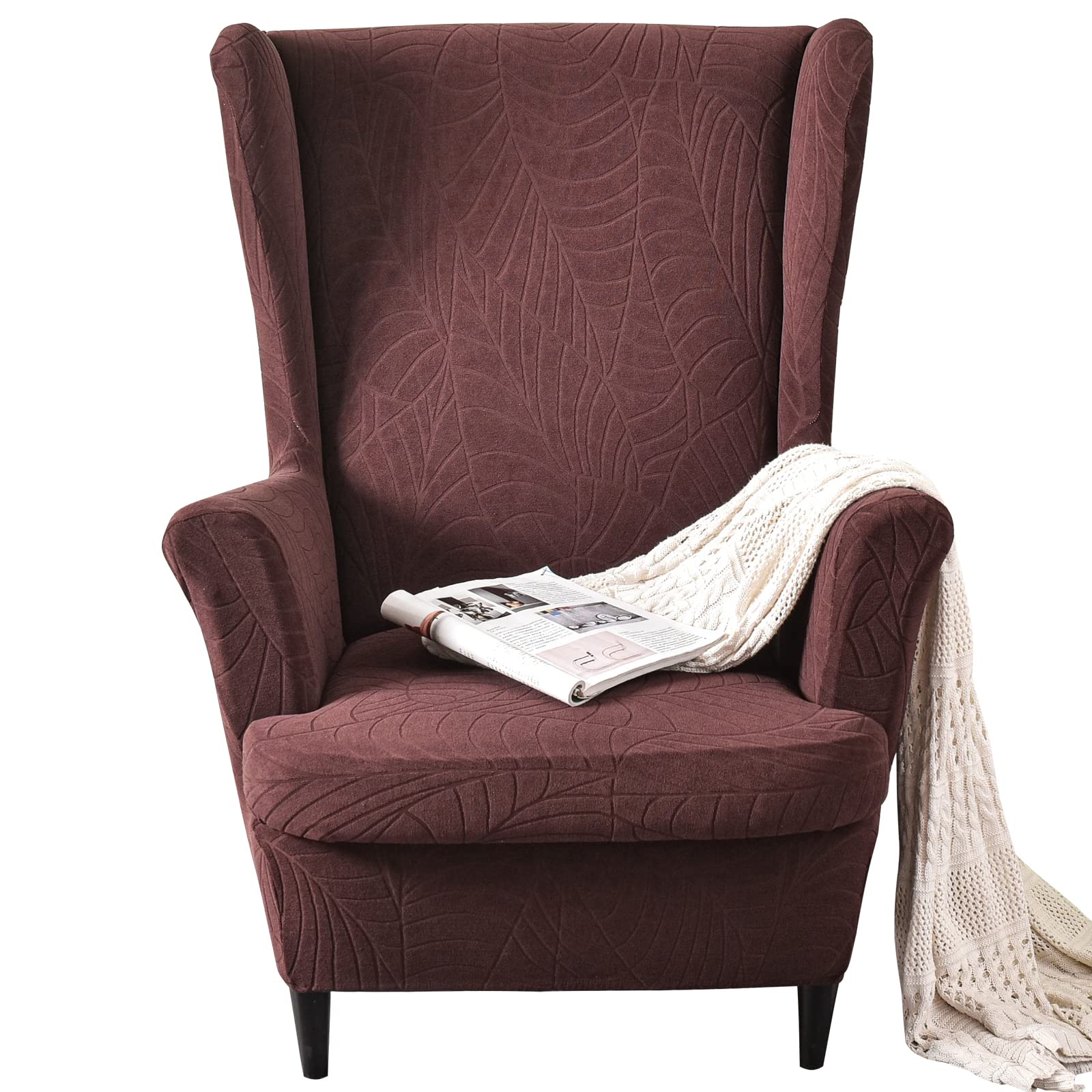 GKXLH 2 IN 1 Design Soft Stretch Wingback Chair Covers (Coffee)