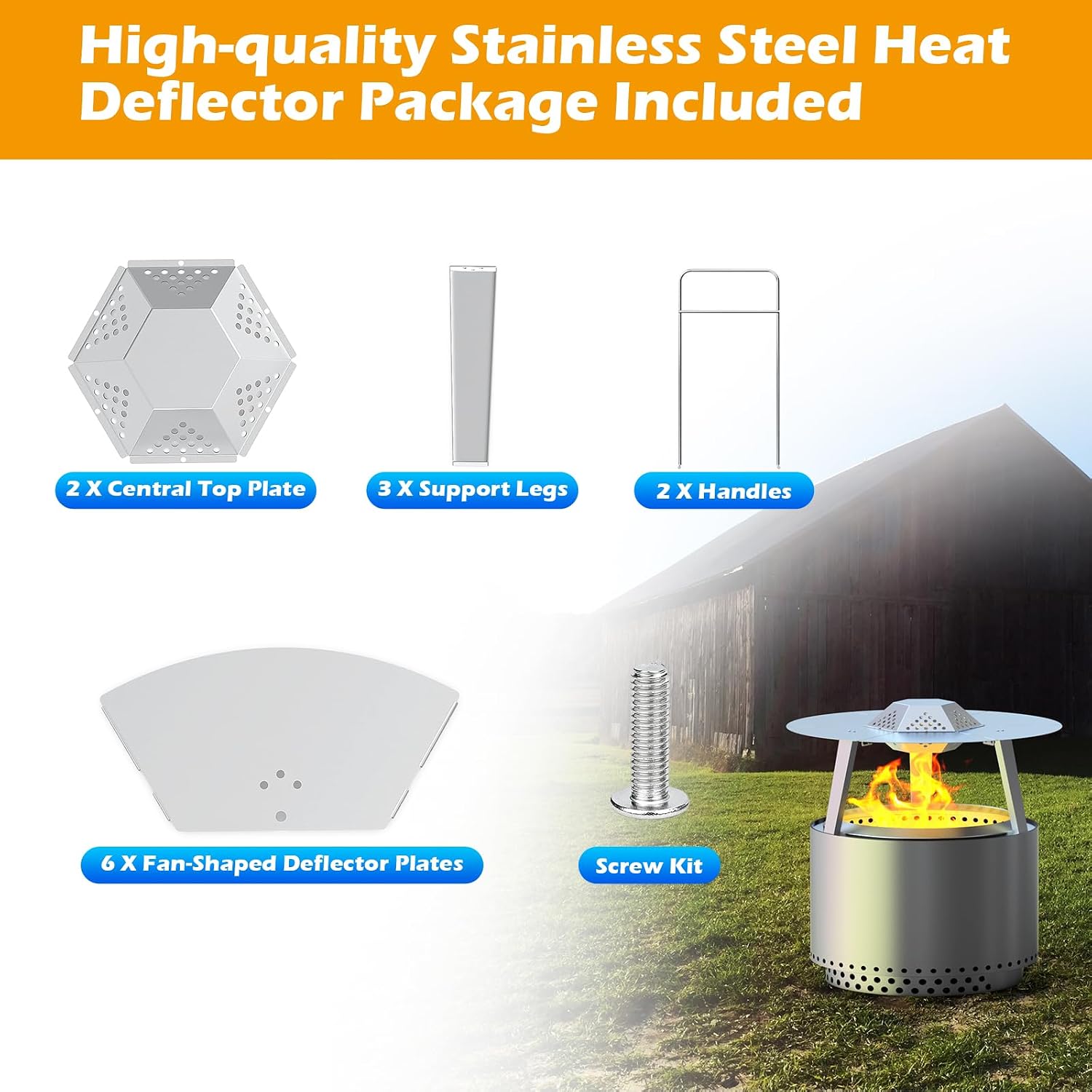 Heat Deflector for Solo Stove Bonfire 19" Accessories 304 Stainless Steel Heat Diffuser for Firepit Captures and Redirects Warmth with Handle and Legs for Outdoor