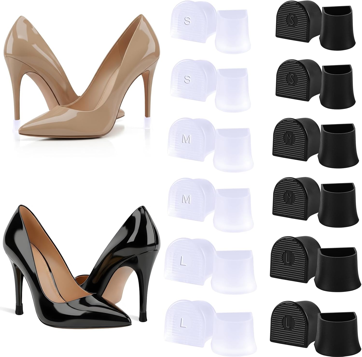 NEBURORA 24 Pcs High Heel Protectors Non-Slip Heel Caps 3 Sizes (S/M/L)