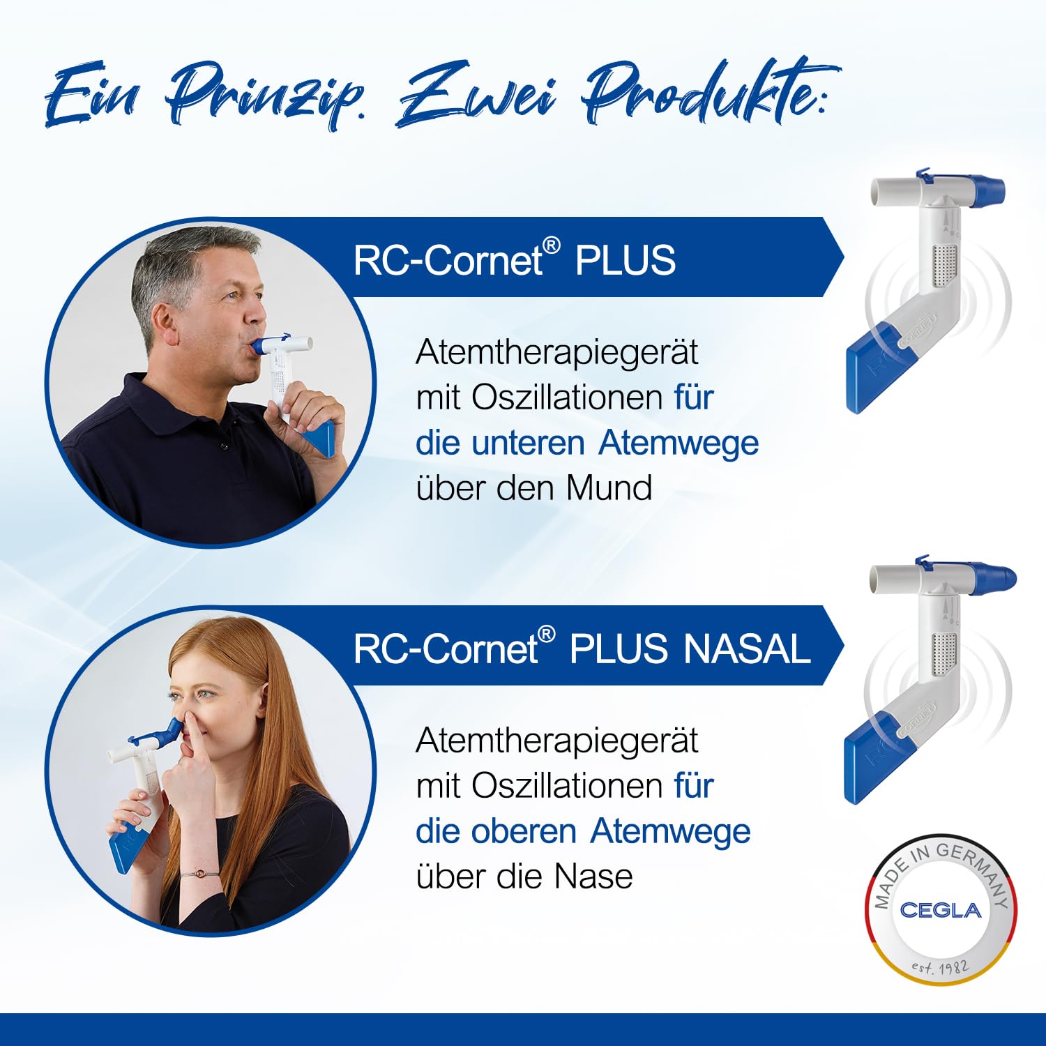 CEGLA RC-Cornet PLUS Dispositivo per terapia respiratoria, riduce la tosse, scioglie il muco, allevia la dispnea – Con attacco inalatori, libera le vie respiratorie inferiori e agevola la respirazione