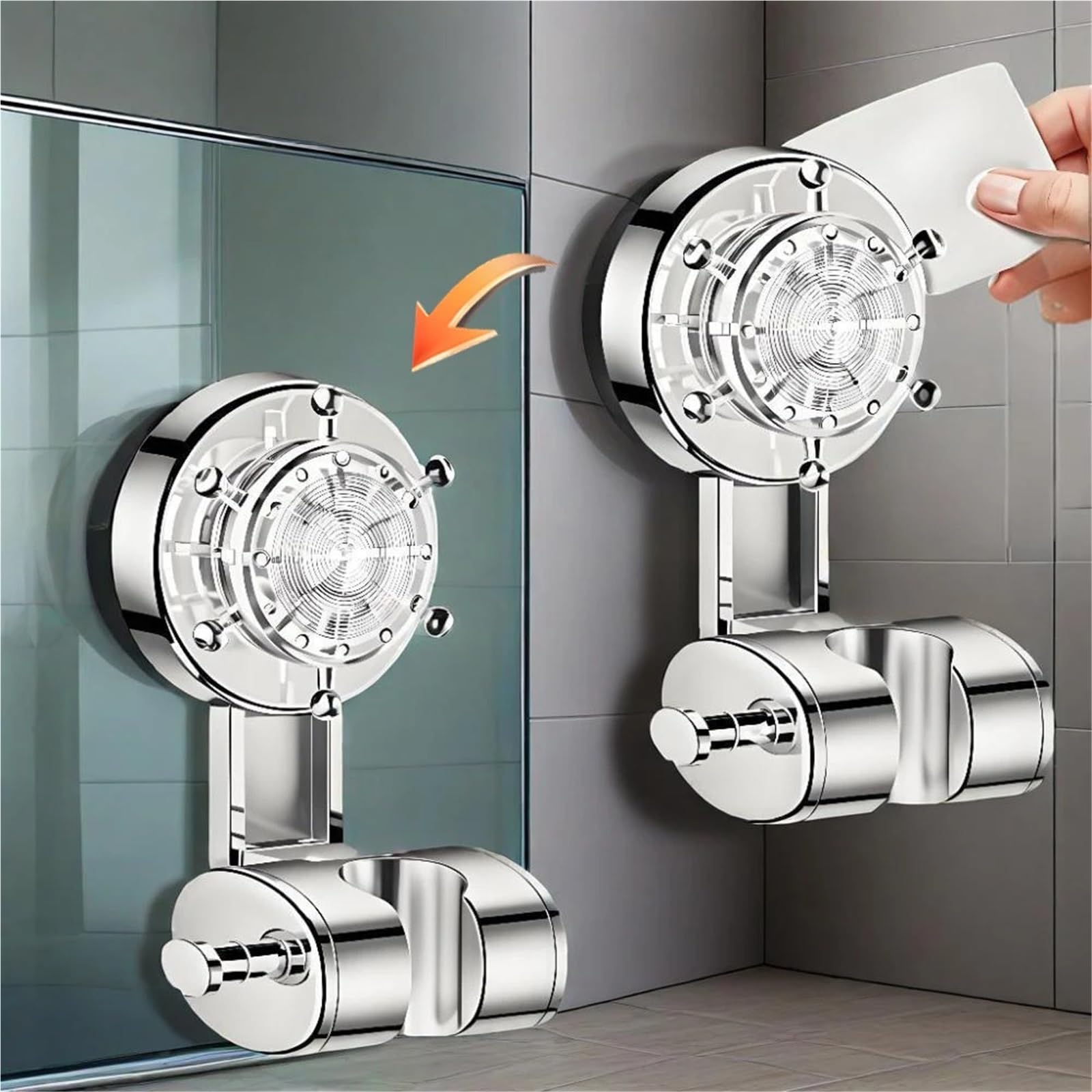 Soporte for cabezal de ducha con ventosa, fácil de instalar y sin taladros, soporte de pared ajustable for ducha de mano, organizador de baño de ABS.(SILVER)