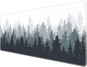 UCMDA Gaming Mouse Pad - XXL Extended Large Mouse Mat Pad Waterproof Keyboard Mat with Non-Slip Base, Stitched Edges, Smooth Surface for Computer and Desk (800x400x2mm) (White Forest)