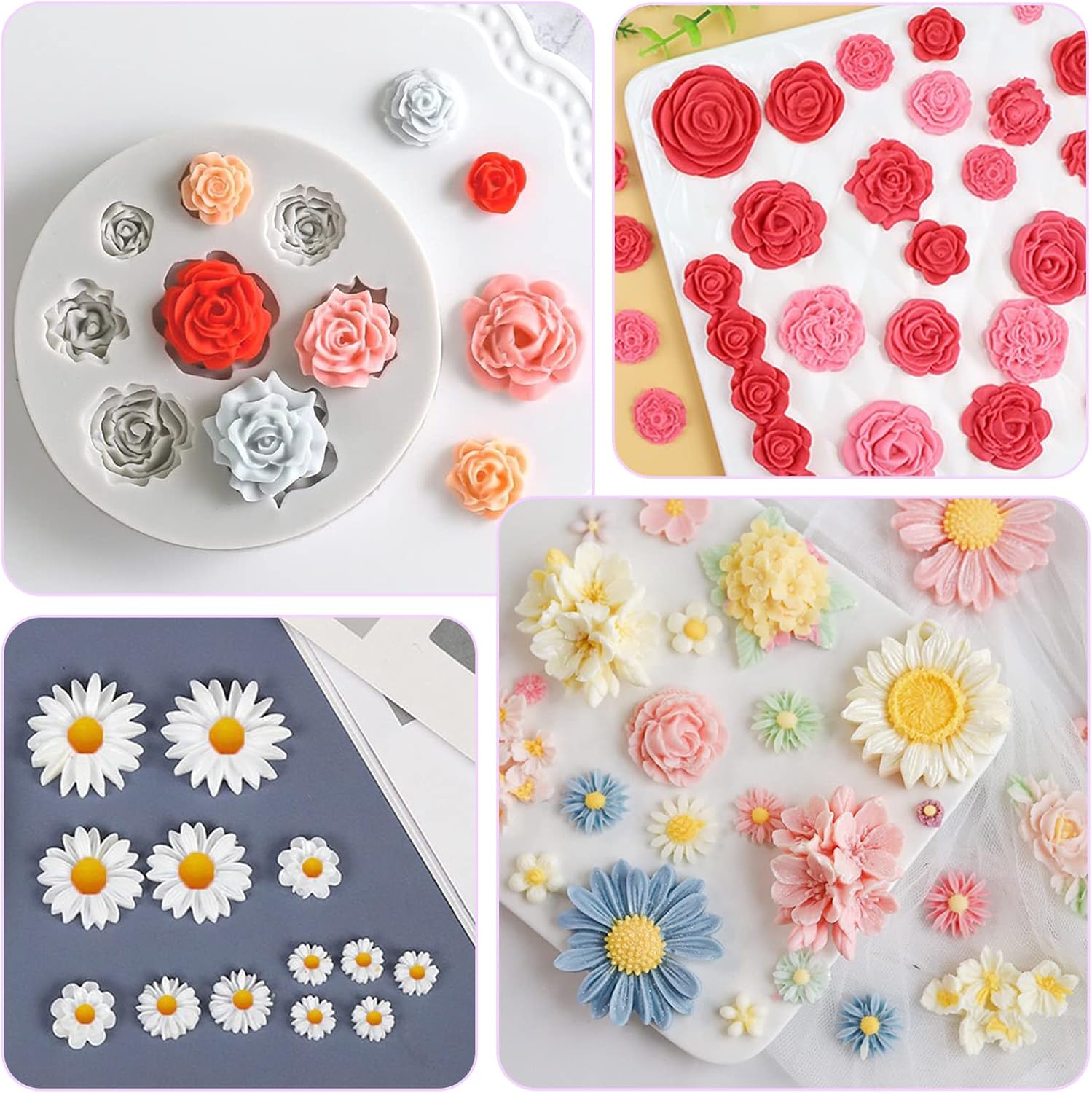 3 Pcs Flower Molds Flower Silicone Mold Flowers Fondant Mold Set Cake Baking Mold Sugarcraft Candy Chocolate Molds Polymer Clay Mold for DIY Soap Jewelry Casting DIY Crafting Projects