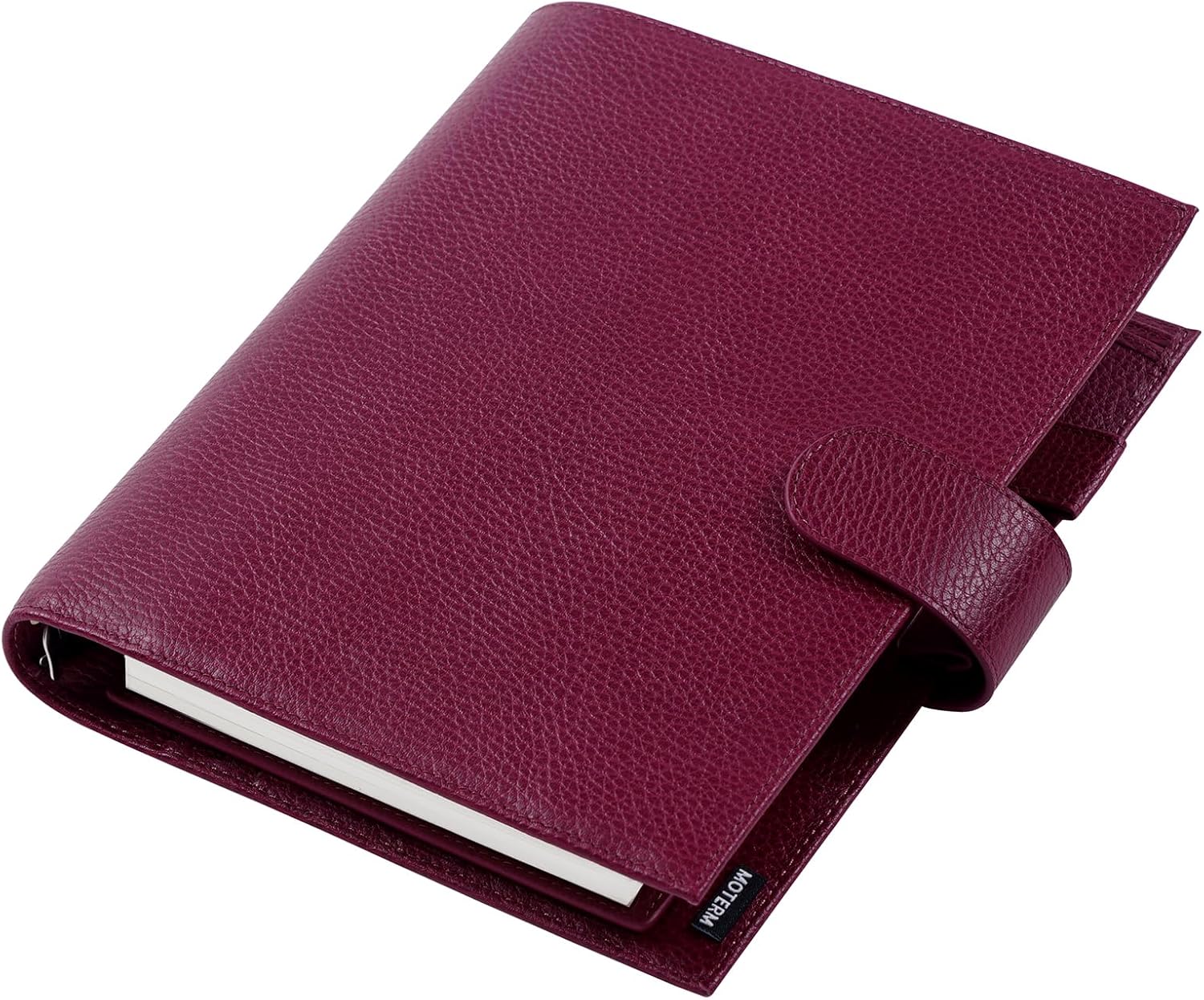 Moterm A5 Luxe Rings Planner – Genuine Leather Binder Organizer (30mm Ring, Firm Pebbled-Beetroot)