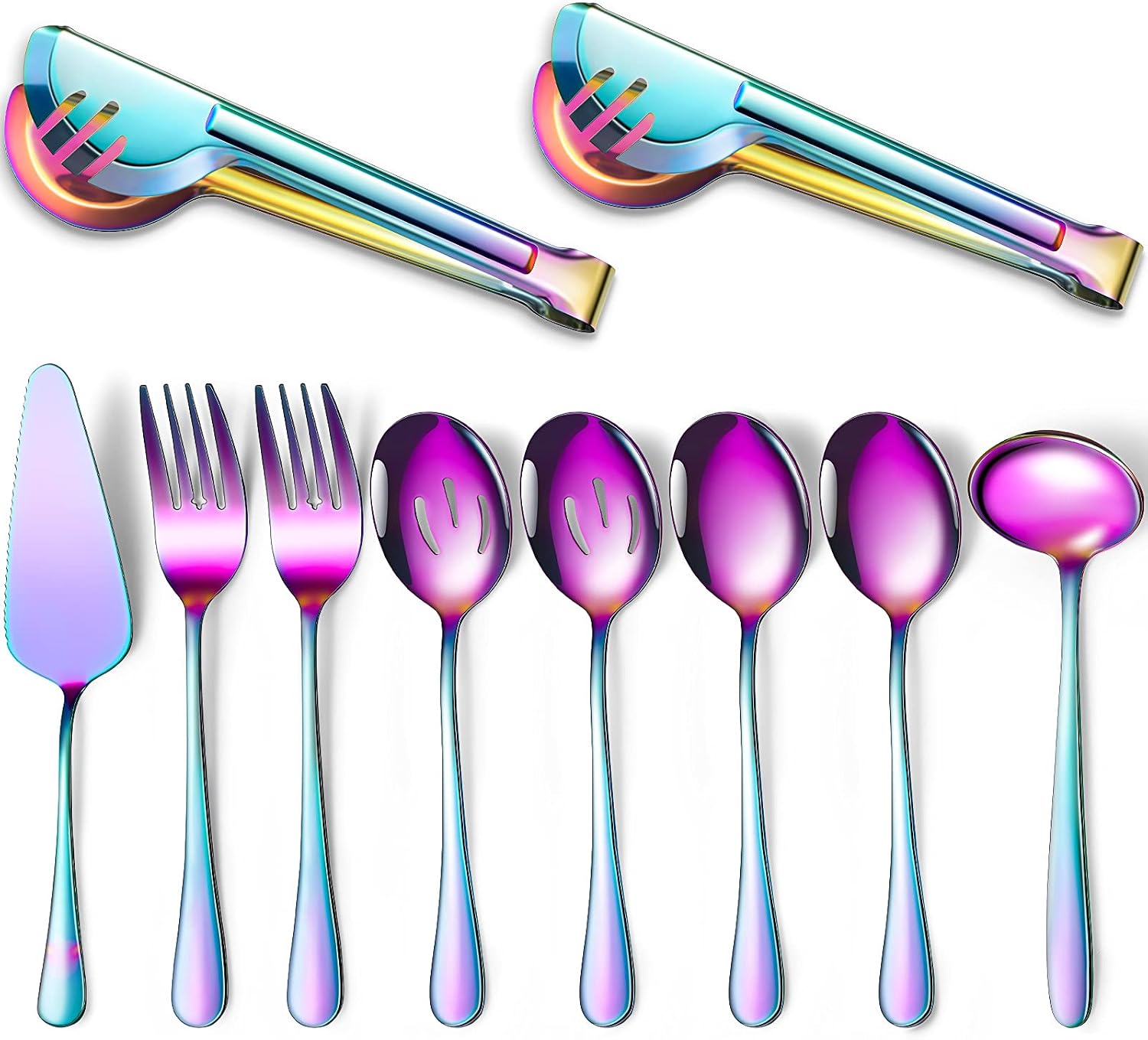 Patelai Serving Utensils Set Include Stainless Steel Large Spoons Slotted Spoons Forks Tongs Soup Ladle and Pie Server for Parties Buffet Catering, Dishwasher Safe(Silver,15 Pieces)
