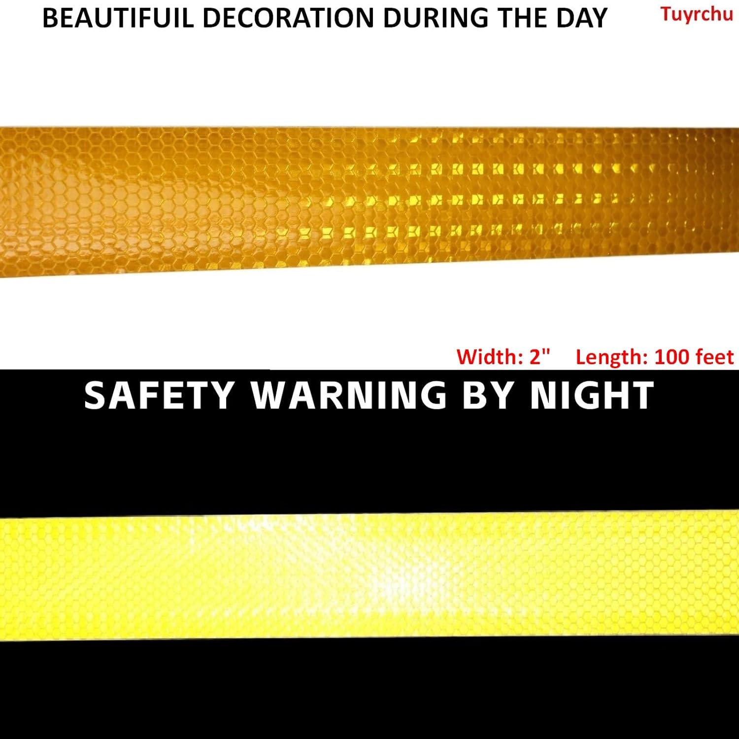 Yellow Reflective Tape 2 inch Wide for Trucks, Outdoor Waterproof High Visibility Warning Safety Stickers (100 Feet)