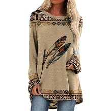 Western Sweatshirts for Women Native American Aztec Print Pullover Long Sleeve Crewneck Loose Sweatshirt