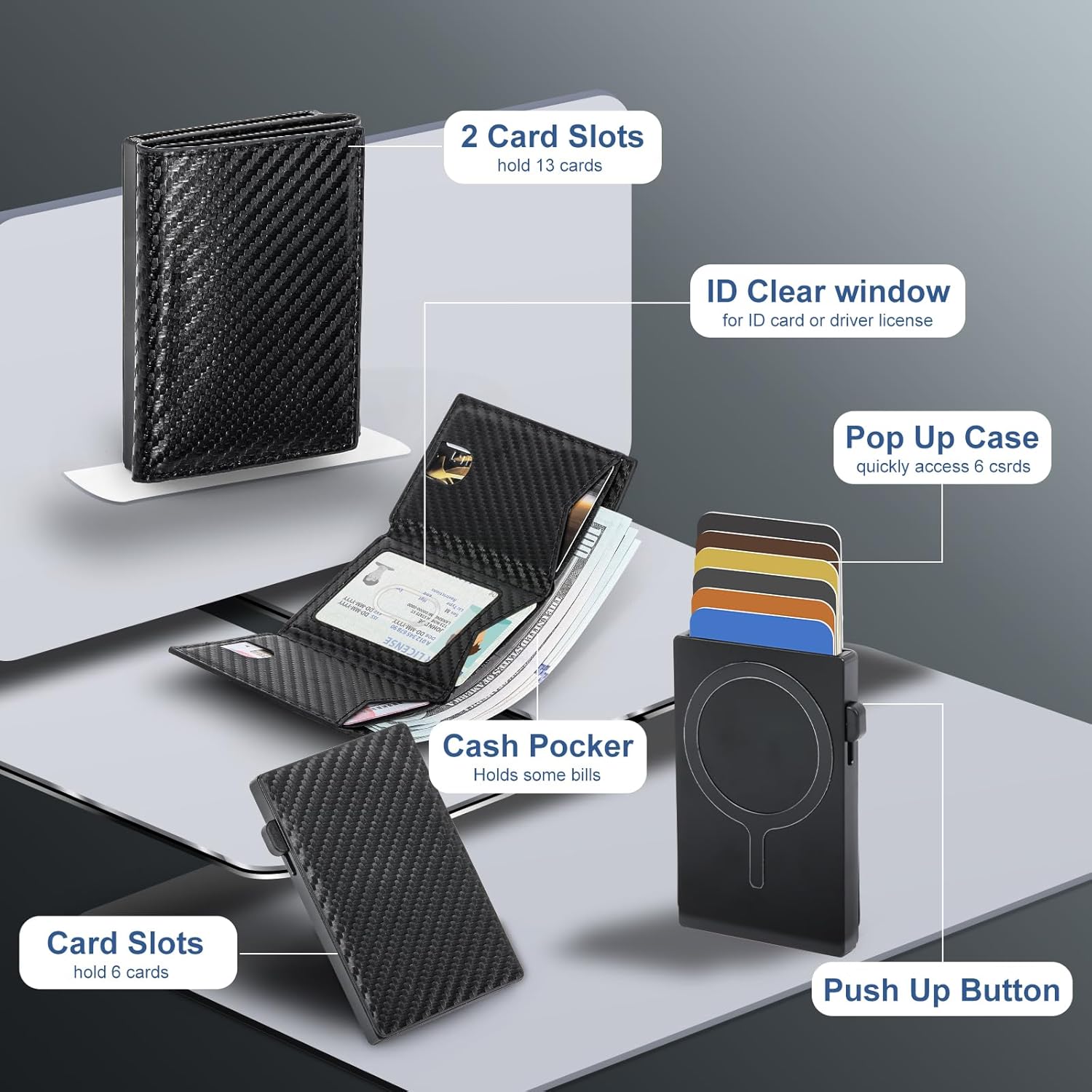 Designed for MagSafe Wallet Magnetic Card Holder,RFID Blocking Flip Trifold Leather Card Slots,Pop Up Wallet,Detachable,freely combinable,Fit For MagSafe Phone and Case-Carbon Black2025 - Image 7