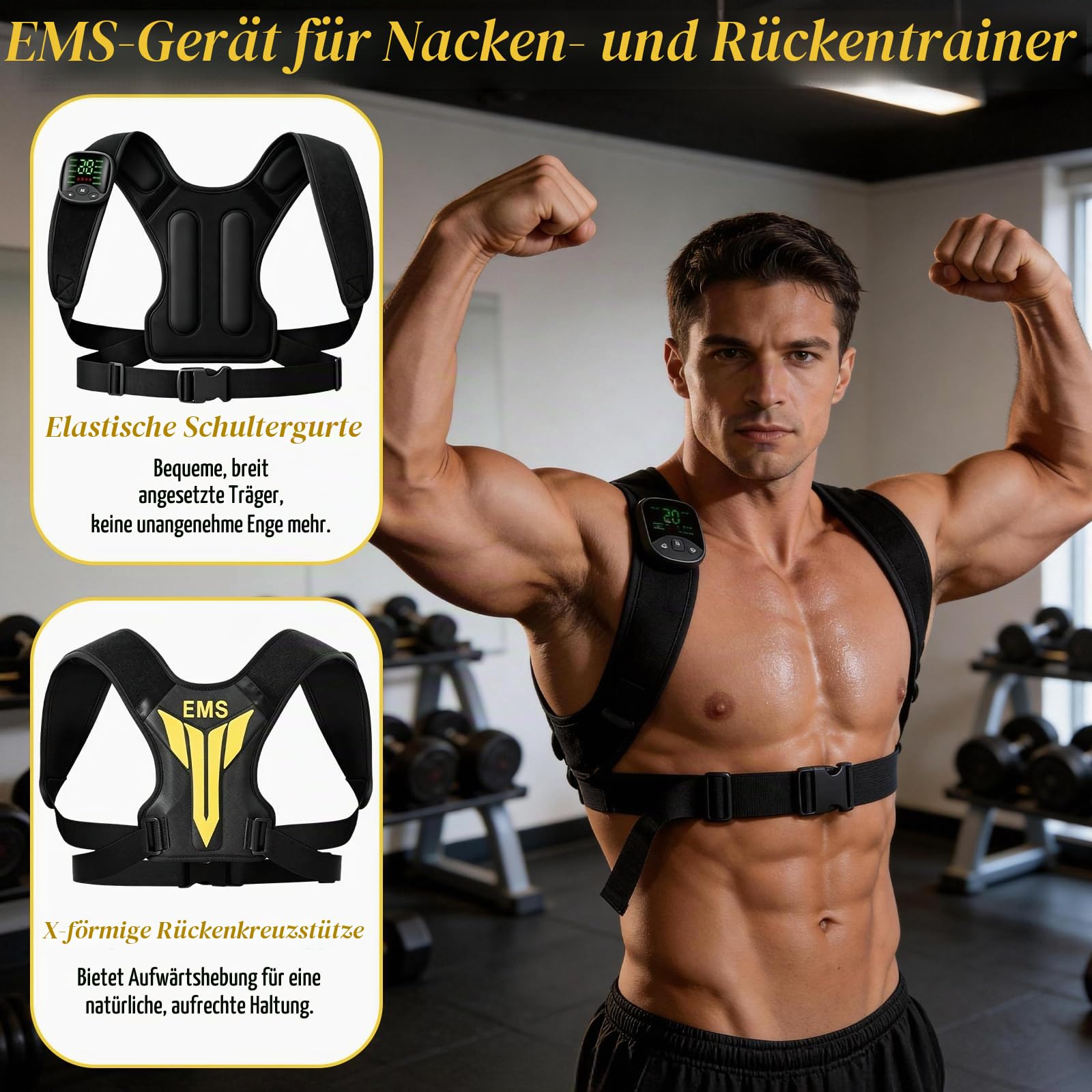 EMS Trainingsgerät für Nacken & Rücken, EMS Gerät für Rücken Muskelaufbau mit Fernbedienung,30 Intensitätsstufen & 10 Modi,EMS Nackenmuskeltrainer,Rückentrainer Nackentrainer für Männer und Frauen