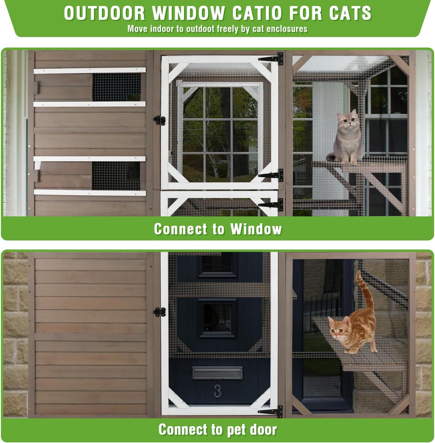 PetsCosset Large Outdoor Catio Cat Enclosures with Hidden Room,4 Story Cat House for Outsider Indoor Cats,Wooden Kitten Cage with Weatherproof Roof,3 Resting Rooms,7 Platforms,2 Open Doors - 77" H