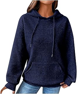 Hoodies for Women Trendy Fall Fashion 2026 Waffle Knit Drawstring Pullover Sweatshirts Loose Fit Casual Cute Clothes