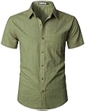 Men's Fitted Cotton Like Linen Casual Short Sleeve Button Up Shirts Lightweight Beach Tops with Pocket