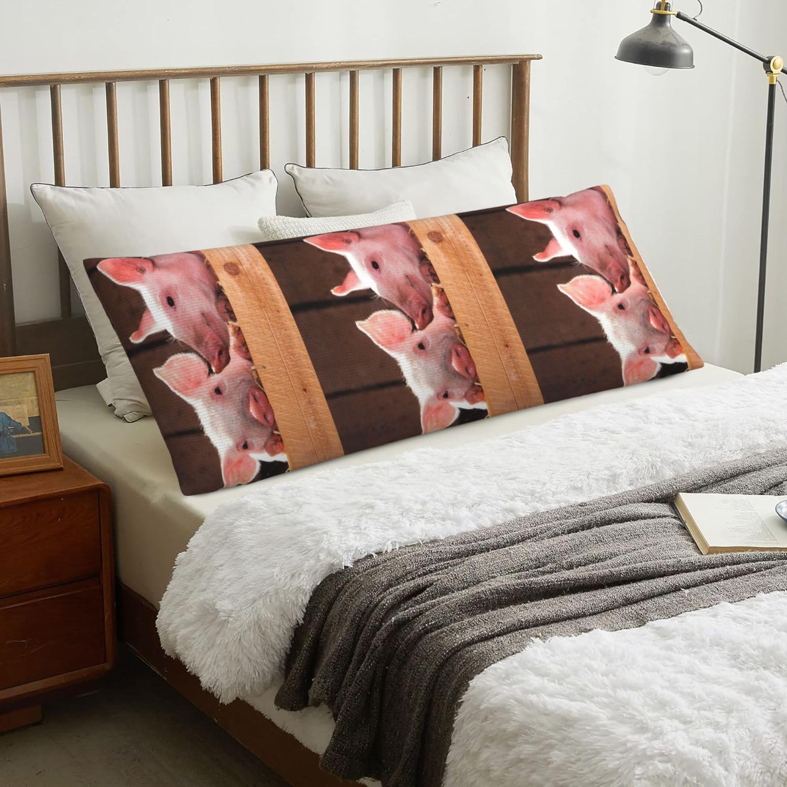 Cute Little Pigs, Body Pillow Cover with Zipper,Long Body Pillowcase 20 x 60 in
