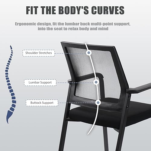 Miniatura 6 de KLASIKA Silla de escritorio sin ruedas, silla de brazo con soporte lumbar ergonómico y cojín de asientos gruesos, sillas de sala de espera para