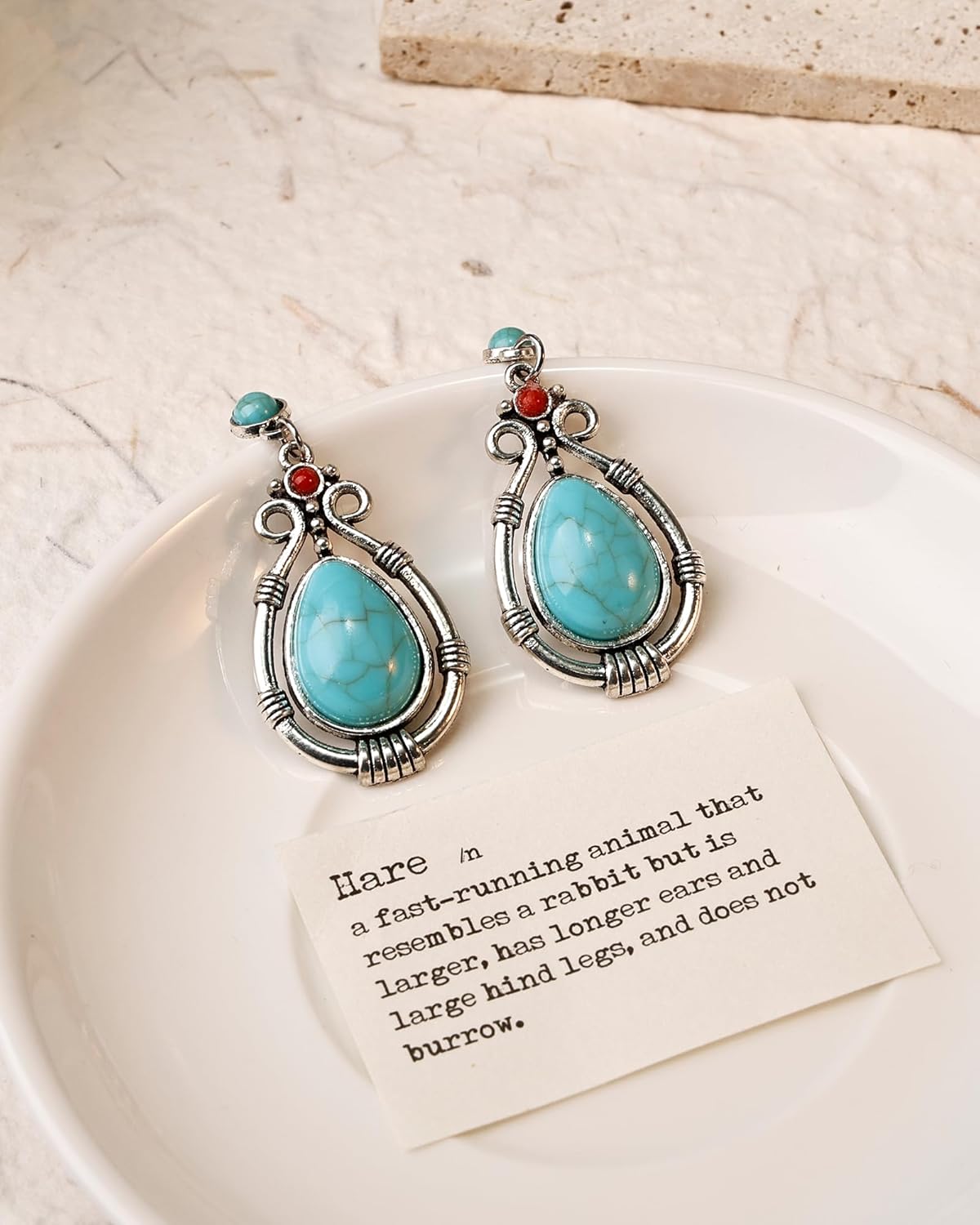 Turquoise Drop Earrings, Silver Boho Dangle Earrings for Women, Western Style Birthstone Hypoallergenic Jewelry Gift - Image 5