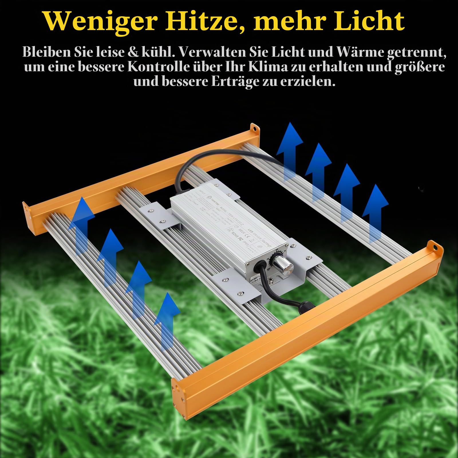 LED Grow Light 120W, Pflanzenlampe LED Grow Lampe Sonnenähnlichem Vollspektrum und Dimmbarer Funktion 0%-100% für Hydroponic-Zimmerpflanzen Veg Flower für Growzelt 60x60cm (Gold)