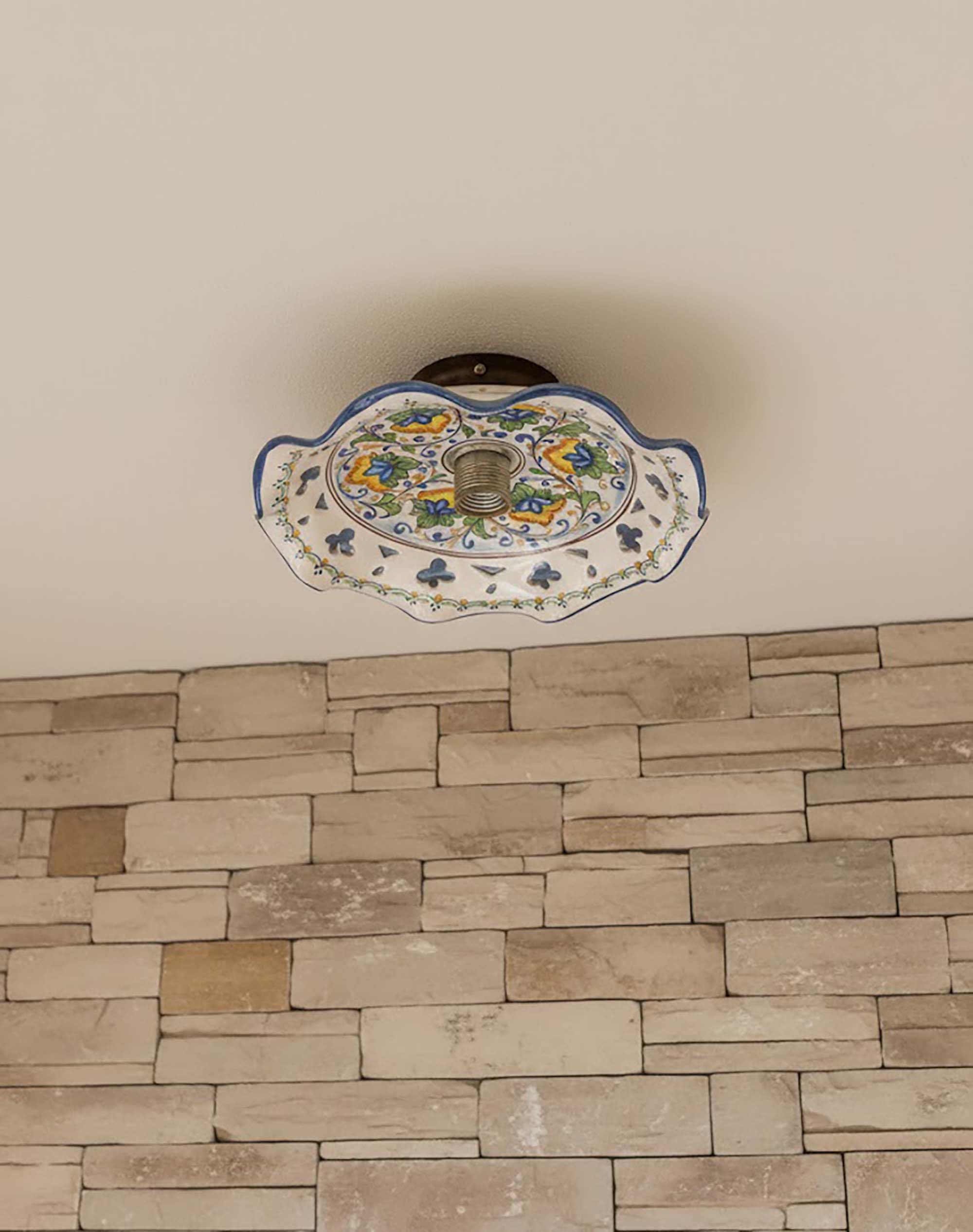 Generico Plafoniera spot rustico in ceramica siciliana 1 luce Fiore d.30 per cucina,taverna,bagno e veranda