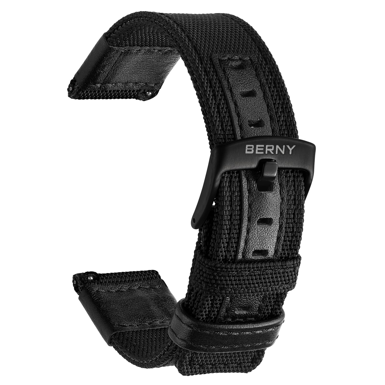 BERNY Nylon Uhrenarmband Premium gewebtes Nylon Uhrenarmband mit Schnalle für Männer und Frauen - 20mm, 22mm, 24mm (schwarz)