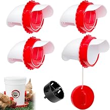 Chicken Feeder Port Kit 4 Pack, Cilkus DIY Automatic Poultry Feeder Cups for Buckets & Bins, No Waste Gravity Feed Chicken Feeder Ports with Covers for Hens, Ducks and Poultry 4-Pack