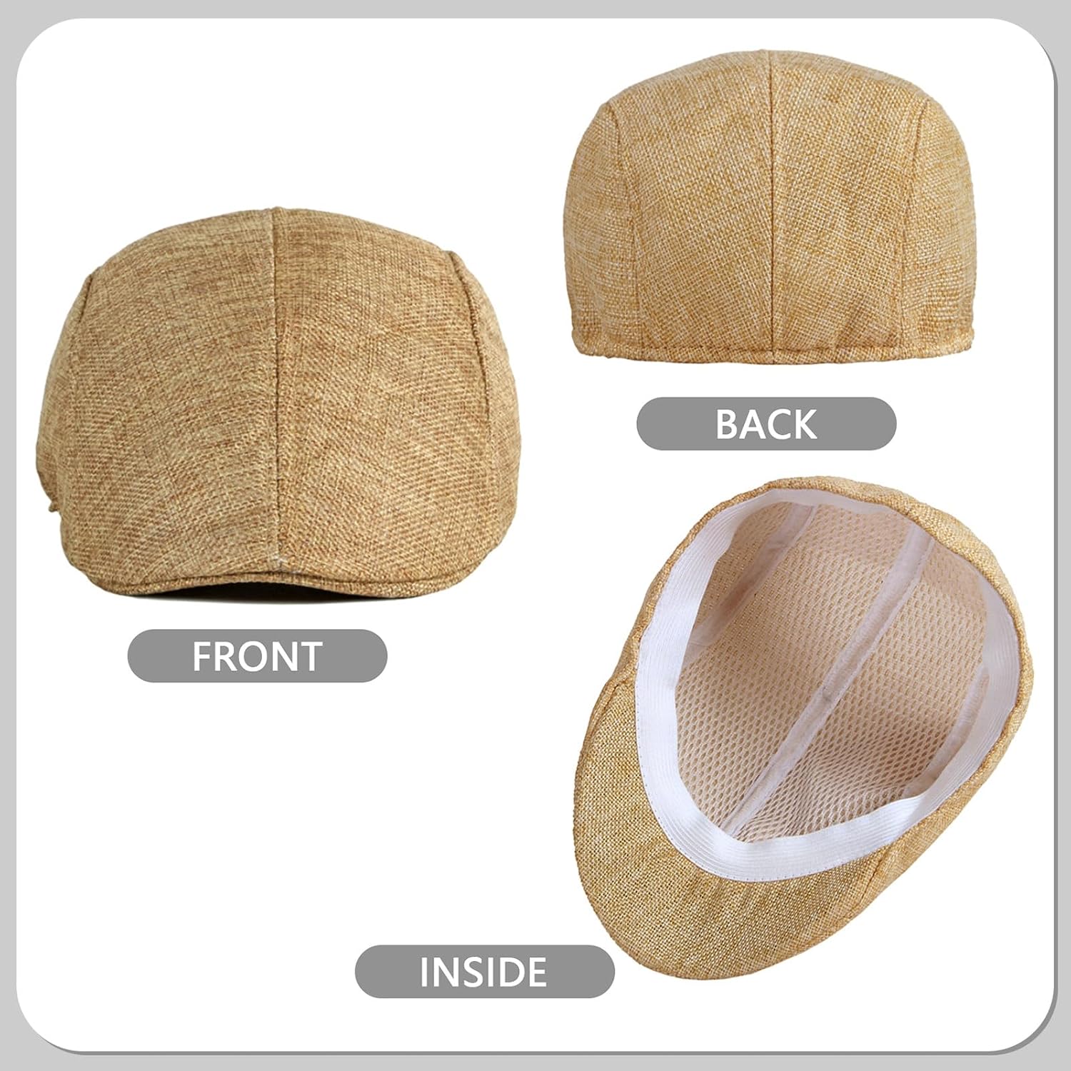 Xinveen 2 Pack Men's Newsboy Hat Imitation Linen Beret Ivy Cap Irish Cabbie Driving Hunting Hats