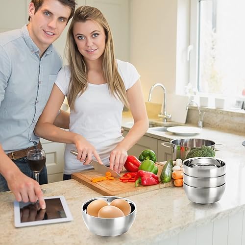 Miniatura 7 de Paquete de 6 cuencos pequeños de acero inoxidable 304, cuencos de metal aislados de doble pared de 16 onzas, ensaladera ligera, cuencos de cereales