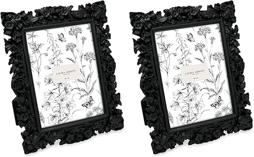 Miniatura 13 de Laura Ashley - Marco de fotos dorado de 4 x 6 pulgadas con caballete, hecho a mano en resina con textura floral, para exhibición en mesa y pared