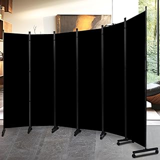 Room Divider Folding Privacy Screens with Lockable Wheels, 132'' Partiti...