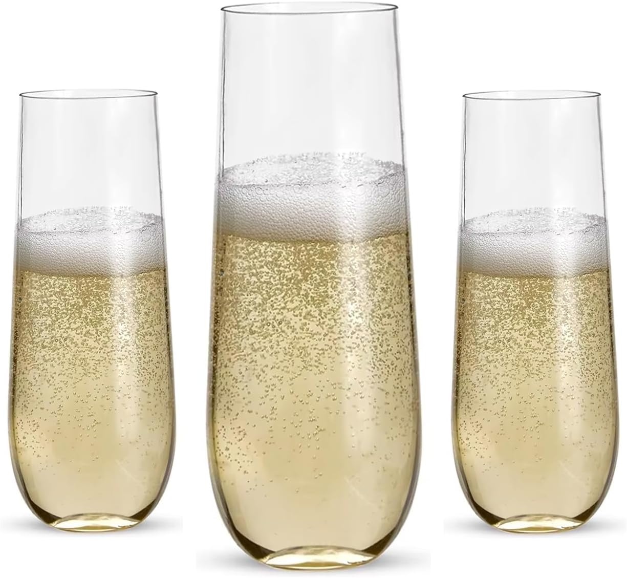 48 Count Stemless Plastic Champagne Flutes, 9oz Mimosa Glasses Disposable Premium Quality Unbreakable Crystal Cocktail Glasses, Recyclable Plastic Cups for Indoor Outdoor Party,Wedding,Bars