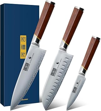 HOSHANHO 3 PCS Knife Set, Sharp Japanese Kitchen Knife Set, Rosewood Handle