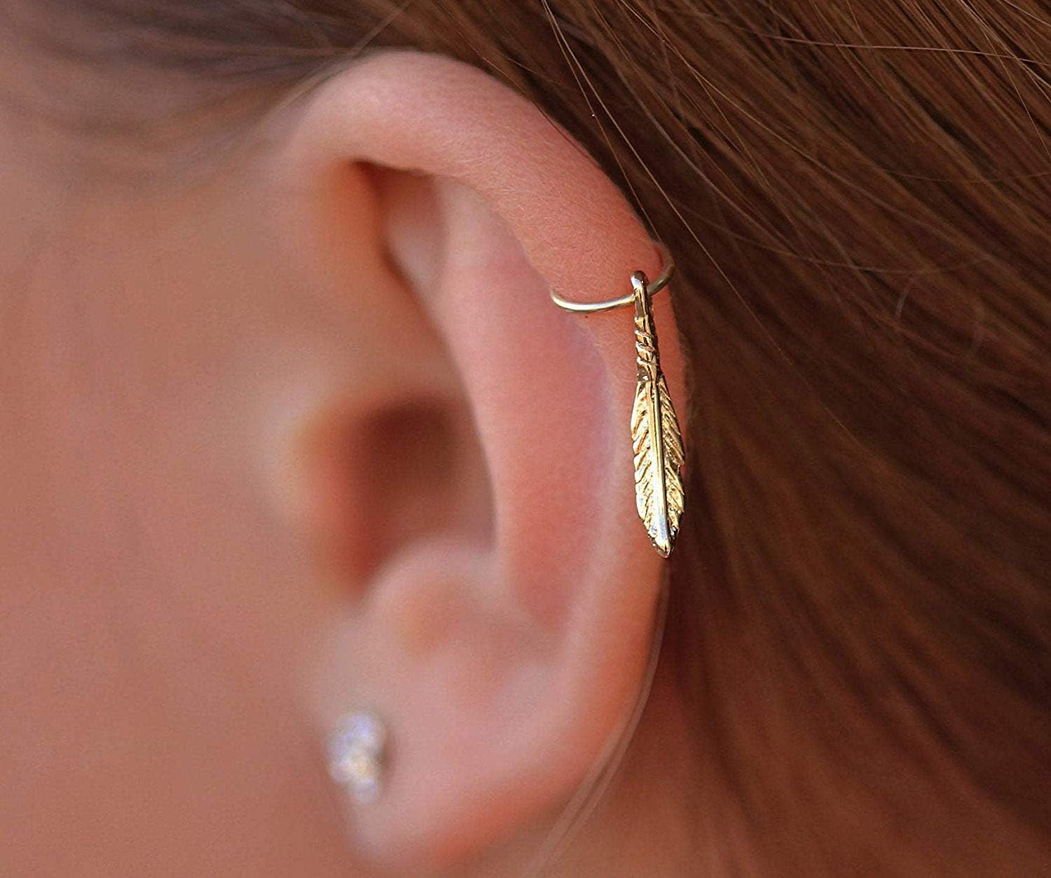 ALOME PIERCINGS 20G Gold Feather Cartilage Piercing Jewelry Earring for Women Dainty Helix Jewelry Small Gold Filled Ring with Delicate Feather Charm - Image 5