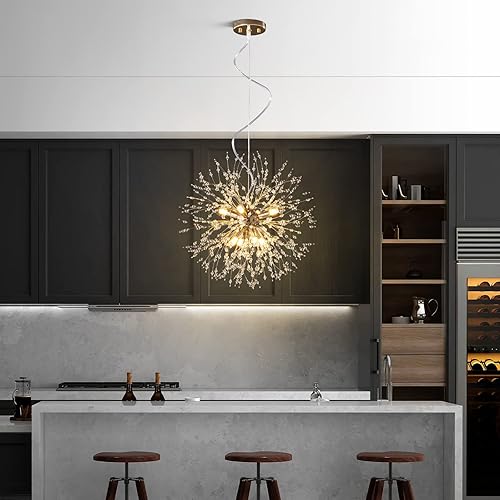 Miniatura 5 de Candelabros modernos de fuegos artificiales, diente de león, Sputnik, lámpara de cristal dorada, lámpara colgante para cocina, isla, comedor,