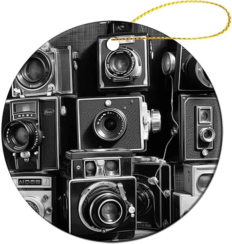Retro Cool Camera Collection Christmas Ornament Ceramic Round Decoration Personalized Xmas Tree Ornament Keepsake Holiday Hanging Decorative DIY