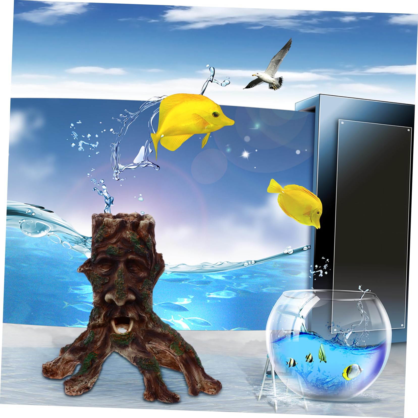 Happyyami Ornements pour Aquarium Flotté Décorations Habitat de Poisson Ornements Forme de Visage pour Aquariums Eau Douce