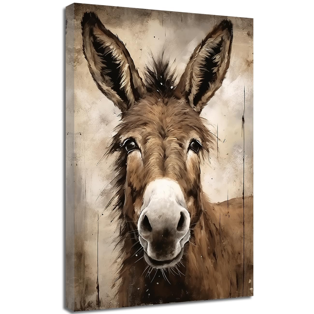 ZQQART Farmhouse Donkey Canvas Wall Art Brown Donkey Picture Prints Funny Animal Painting for Bedroom Living Room Kitchen Decor Framed (Brown Donkey,50L x 75W cm)