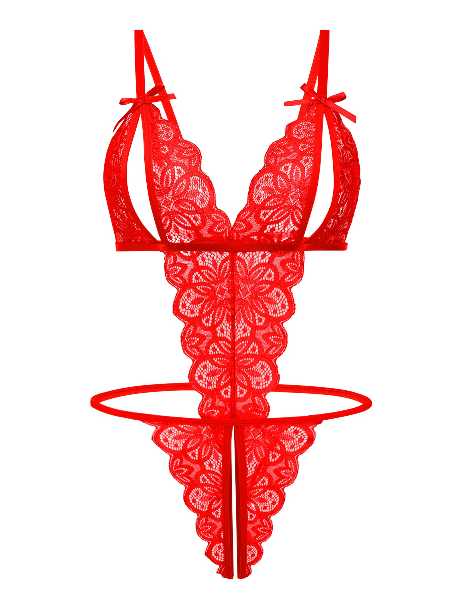 Women Lingeries Deep V Teddy Lingerie Sexy Lace Bodysuit One Piece Mini Babydoll