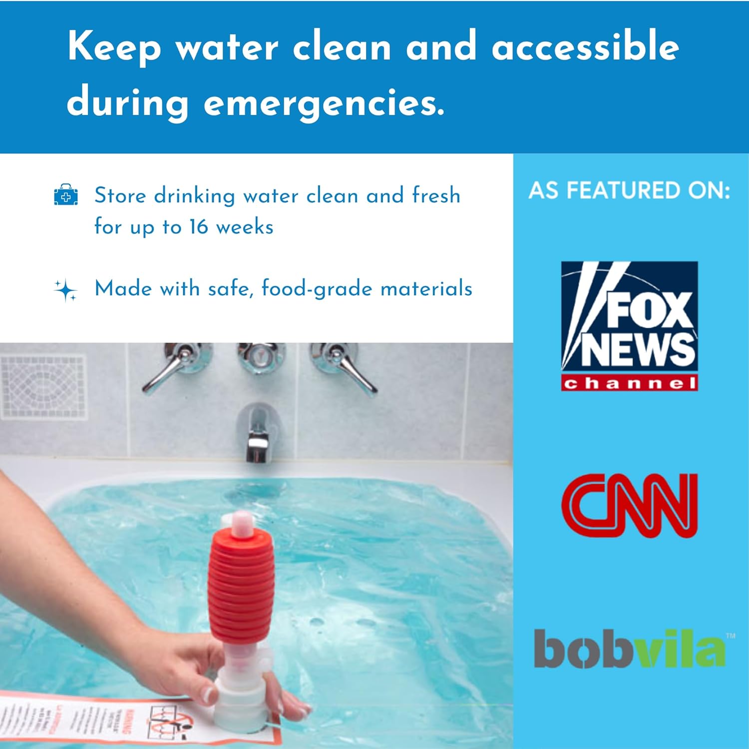waterBOB Bathtub Emergency Water Storage Bladder Up To 100 Gallon Capacity - Food Grade Liner with Hand Pump for Hurricane and Disaster Preparedness - BPA Free Drinking Water Container